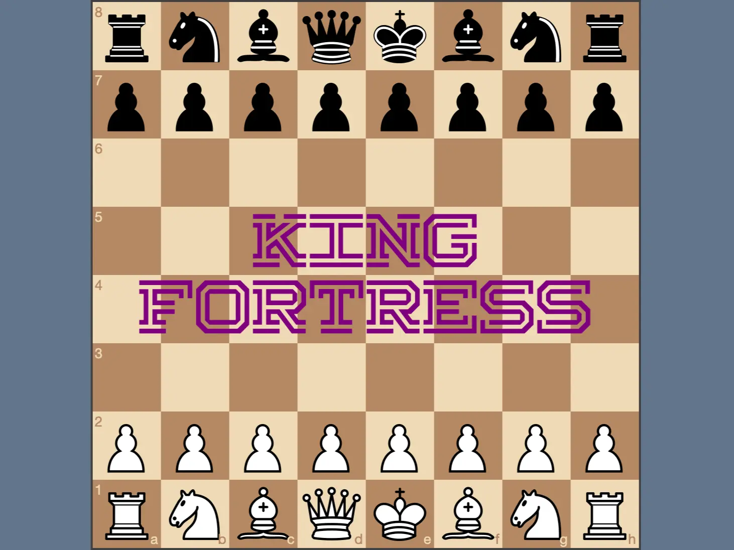 "King Fortress" logo over chess board